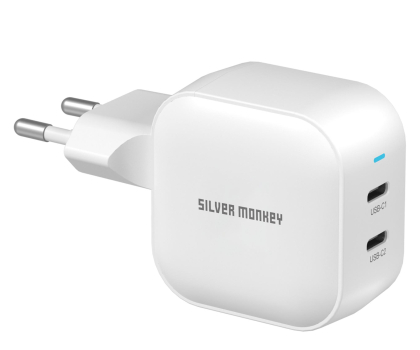 Ładowarka i akumulator Silver Monkey Ładowarka GaN Smart Duo 48W PD Biała